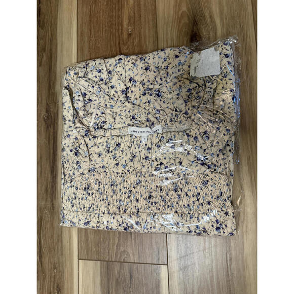 NWT! English Factory Square Neck Ruffle Minidress in Cream/Purple Size Small - Picture 2 of 5